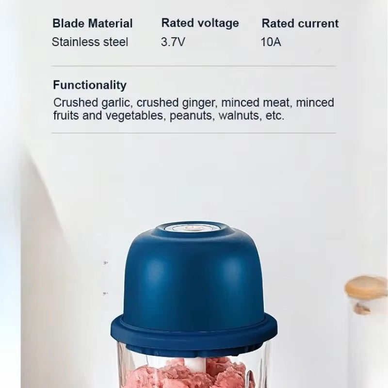 Garlic Chopper Portable Food Processor, Mini Food Chopper Onion Chopper, Cordless Meat Grinder with USB Charging-B61B